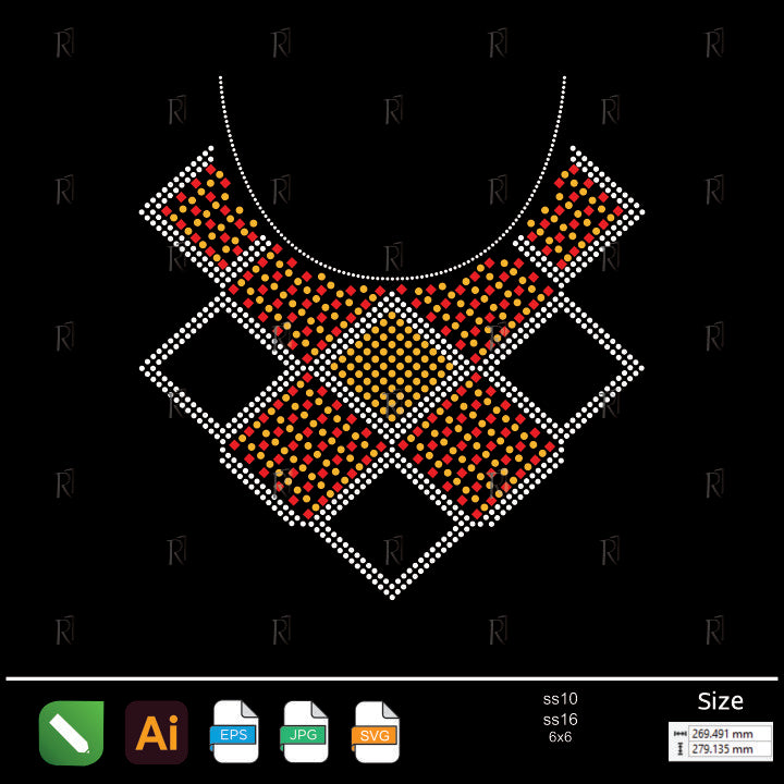 Red & Orange Mosaic Square Collar Rhinestone – Premium Rhinestone Design by Rhinestone1