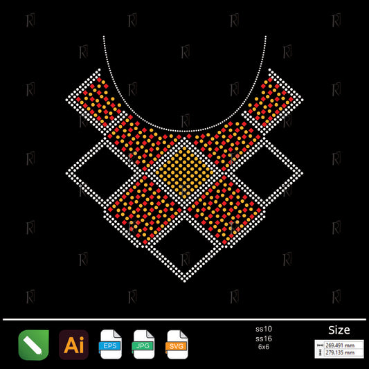 Red & Orange Mosaic Square Collar Rhinestone – Premium Rhinestone Design by Rhinestone1