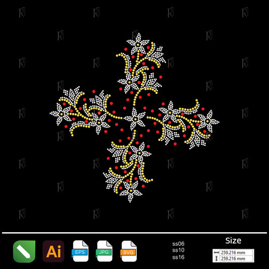 Floral Cross Elegance Rhinestone – Premium Rhinestone Design by Rhinestone1