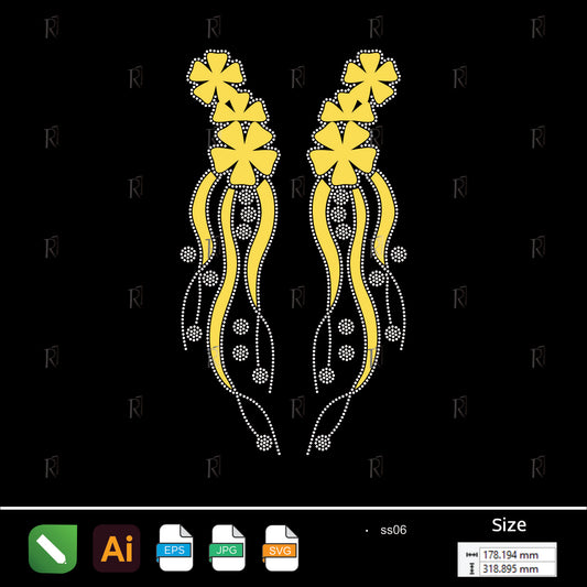 Flowing Floral Cascade – Premium Rhinestone Design by Rhinestone1