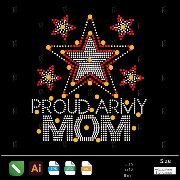 Proud Army Mom Star Rhinestone – Premium Rhinestone Design by Rhinestone1