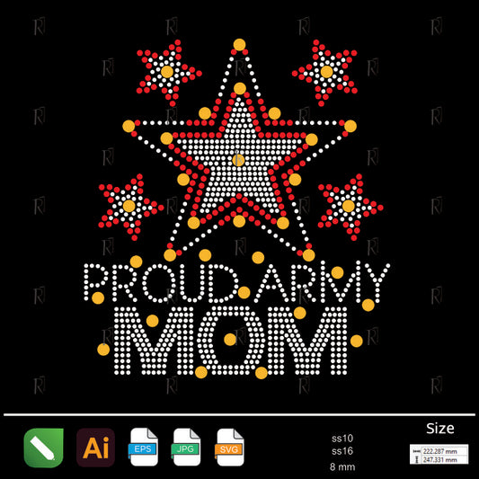 Proud Army Mom Star Rhinestone – Premium Rhinestone Design by Rhinestone1