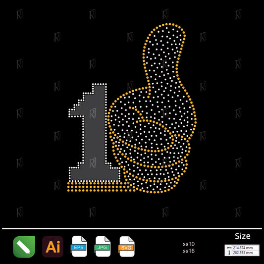 Number One Hand Sign Rhinestone Design – Premium Rhinestone Design by Rhinestone1