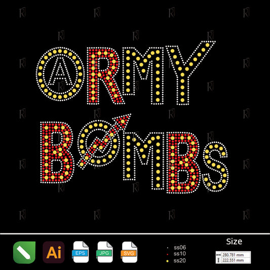 ARMY BOMBS Typography Rhinestone Design – Premium Rhinestone Design by Rhinestone1
