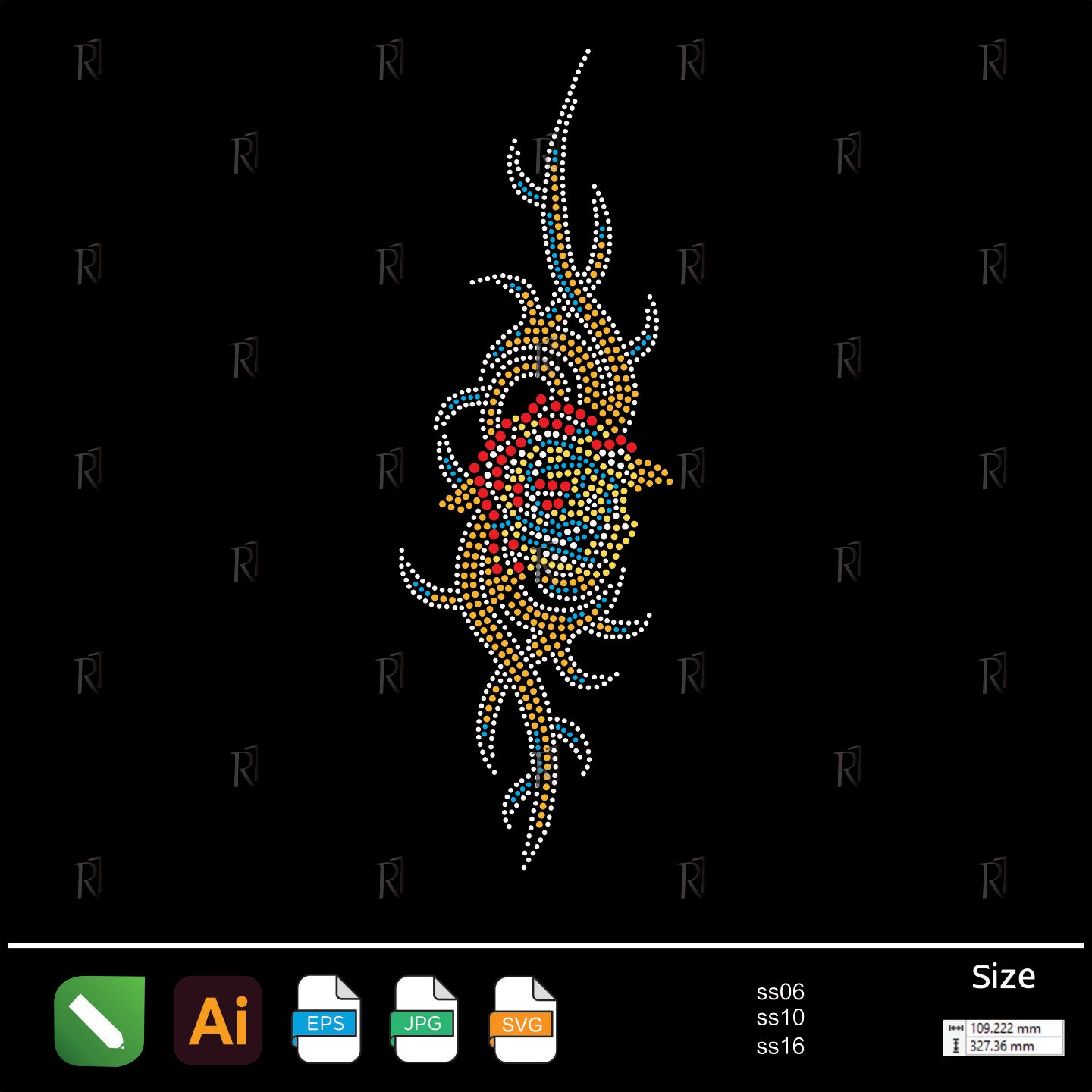 Flaming Rose Swirl Rhinestone Design – Premium Rhinestone Design by Rhinestone1