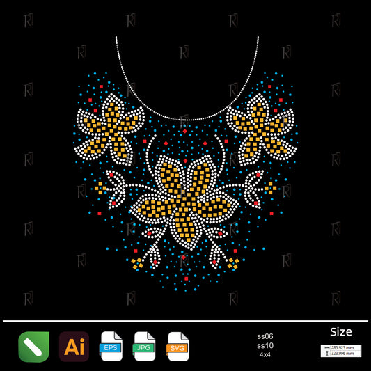 Golden Triple Floral Rhinestone – Premium Rhinestone Design by Rhinestone1