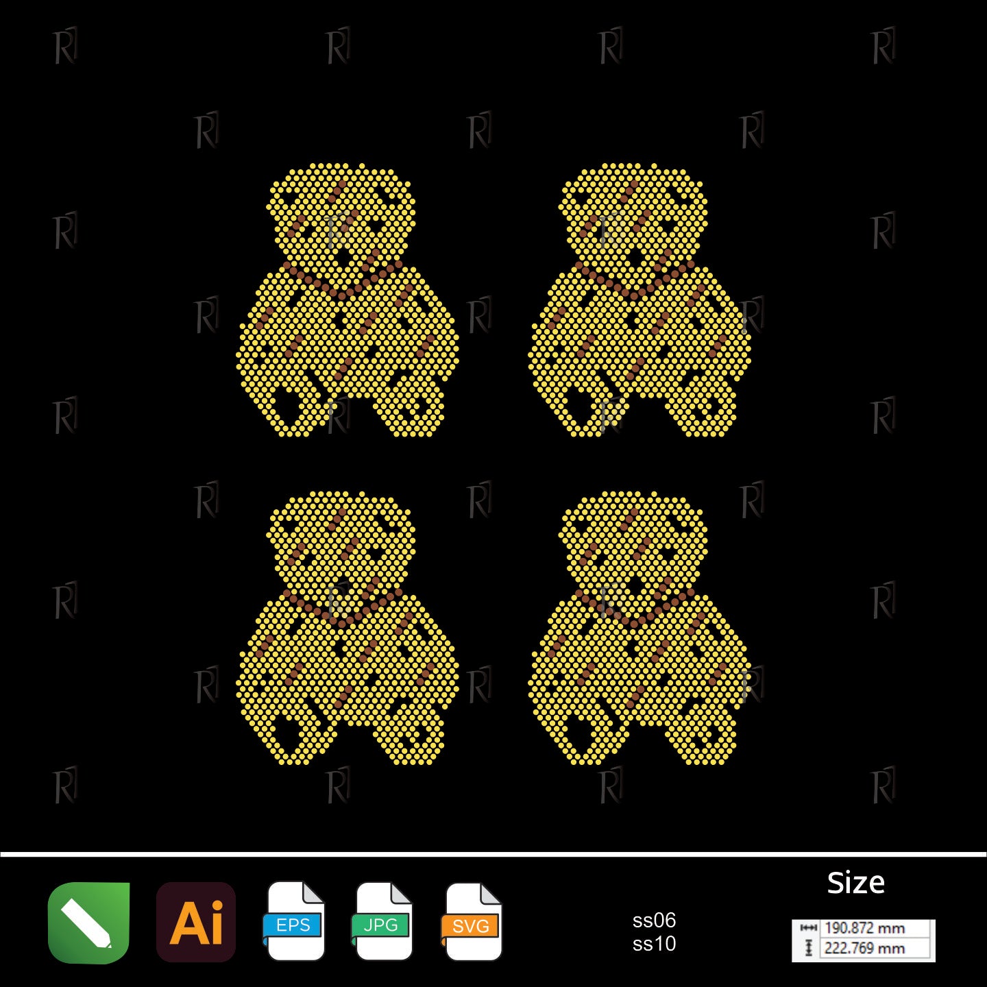 Golden Teddy Quartet – Premium Rhinestone Design by Rhinestone1