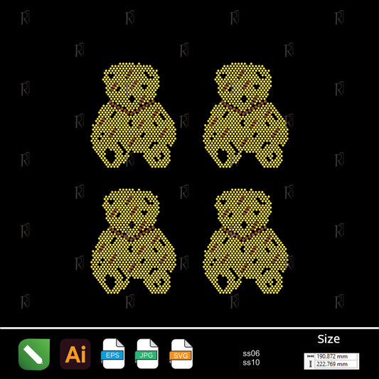 Golden Teddy Quartet – Premium Rhinestone Design by Rhinestone1