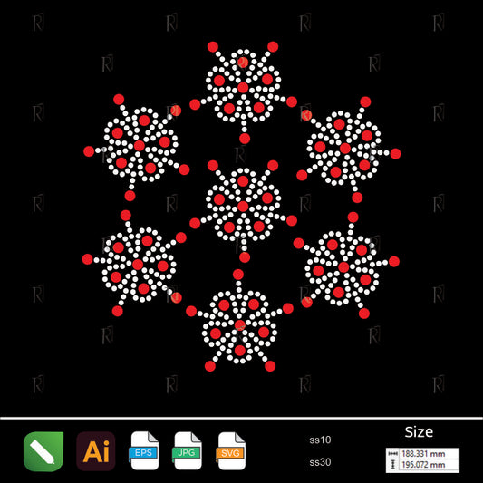 Hexa Bloom Rhinestone Motif – Premium Rhinestone Design by Rhinestone1