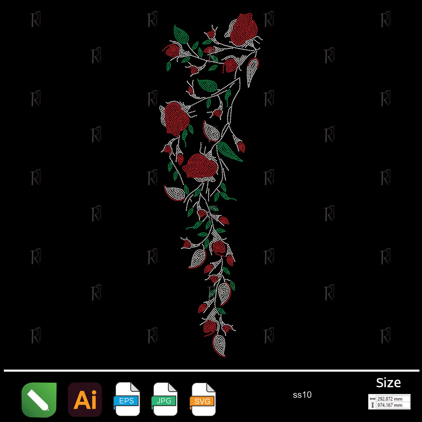 Cascading Rose Vine Rhinestone – Premium Rhinestone Design by Rhinestone1