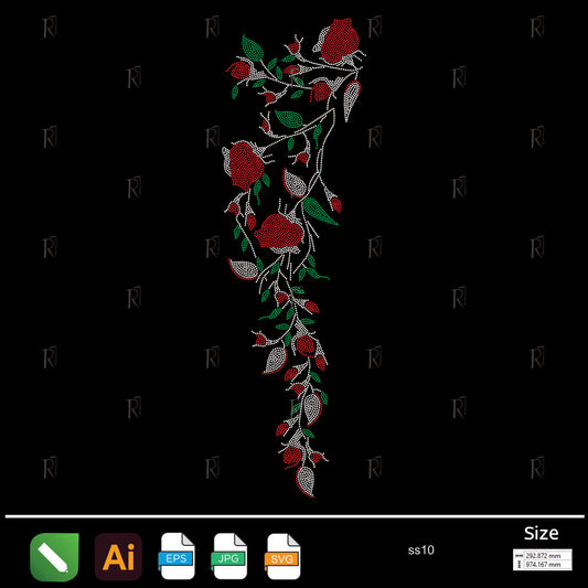 Cascading Rose Vine Rhinestone – Premium Rhinestone Design by Rhinestone1