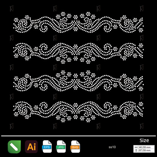 Floral Wave Borders Rhinestone – Premium Rhinestone Design by Rhinestone1