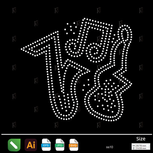 Jazz Saxophone Notes Rhinestone – Premium Rhinestone Design by Rhinestone1