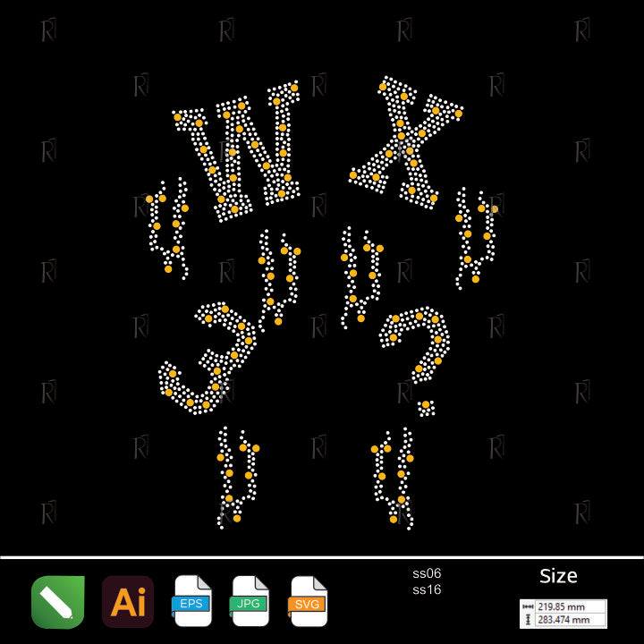 Rhinestone Alphabet Symbols Pack (W, X & Punctuation) – Premium Rhinestone Design by Rhinestone1