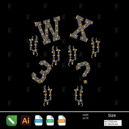 Rhinestone Alphabet Symbols Pack (W, X & Punctuation) – Premium Rhinestone Design by Rhinestone1