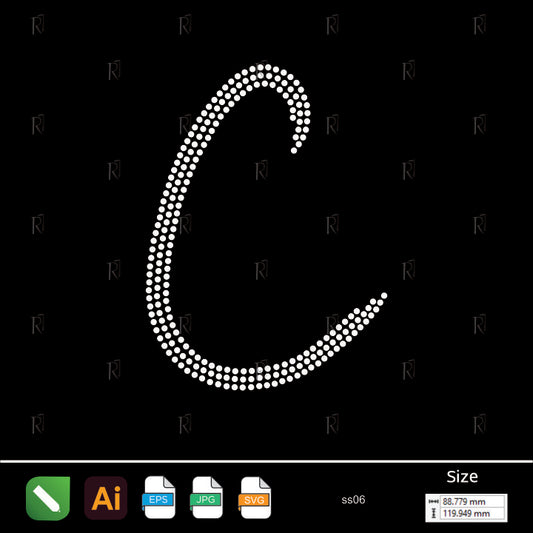 Rhinestone Letter C Script – Premium Rhinestone Design by Rhinestone1