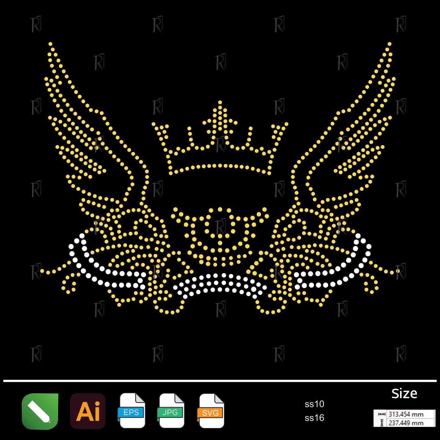 Winged Crown Emblem Rhinestone – Premium Rhinestone Design by Rhinestone1