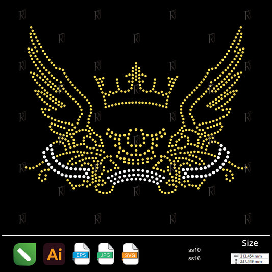 Winged Crown Emblem Rhinestone – Premium Rhinestone Design by Rhinestone1