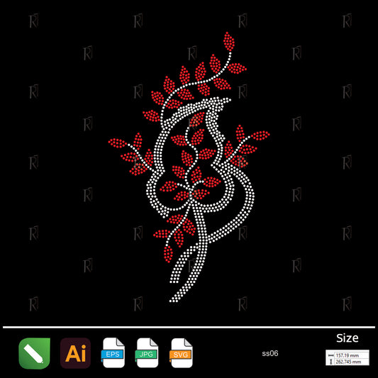 Red Leafy Vine Rhinestone – Premium Rhinestone Design by Rhinestone1