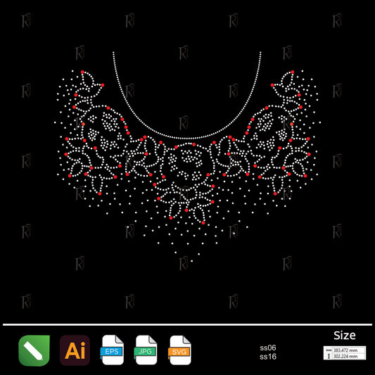Red Accented Floral Collar Rhinestone – Premium Rhinestone Design by Rhinestone1