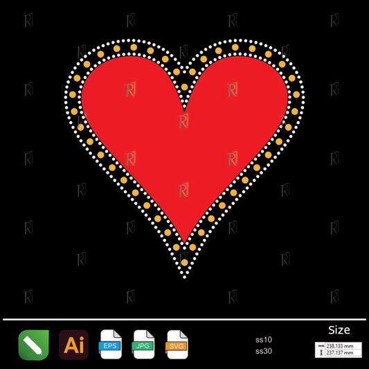 Classic Red Heart Outline Rhinestone – Premium Rhinestone Design by Rhinestone1