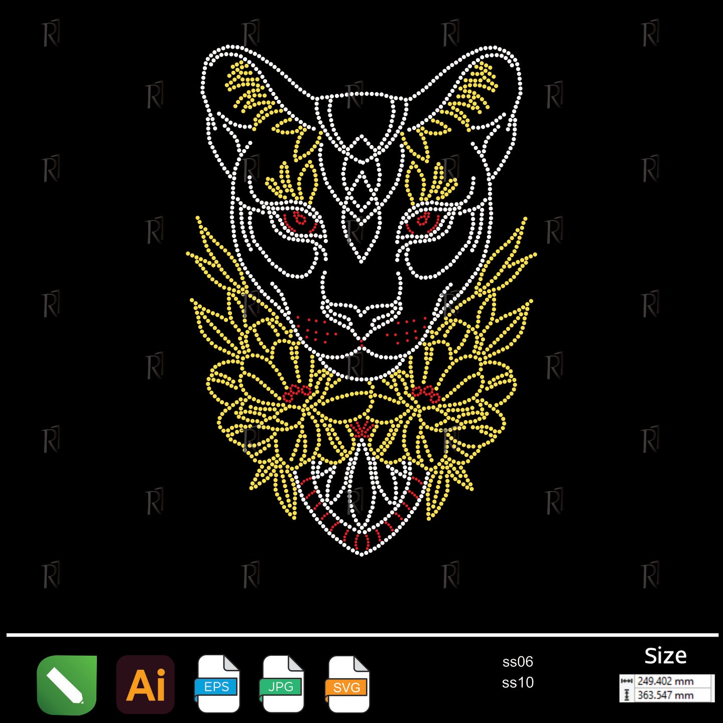Floral Panther Face Rhinestone – Premium Rhinestone Design by Rhinestone1