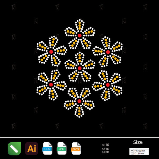 Hexa Daisy Rhinestone Motif – Premium Rhinestone Design by Rhinestone1