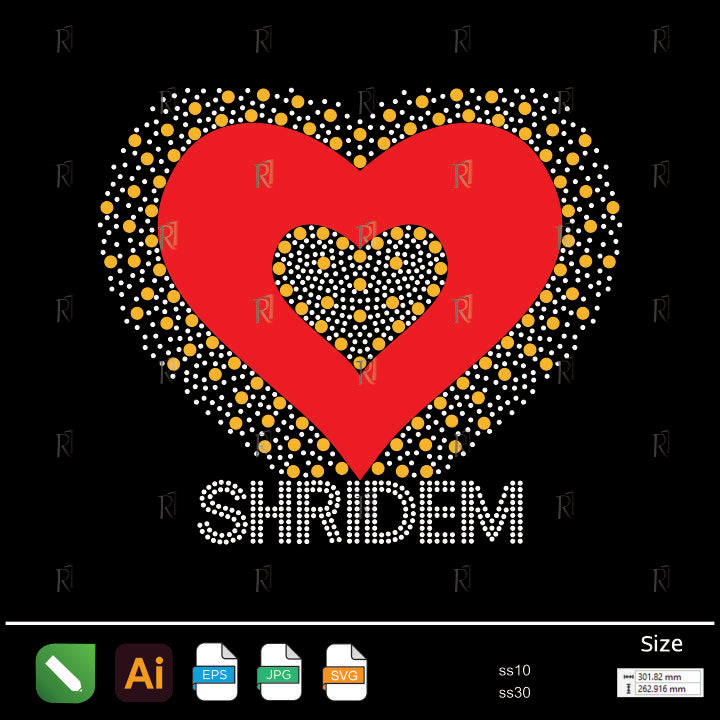 Double Heart Glow with SHRIDEM Text Rhinestone – Premium Rhinestone Design by Rhinestone1