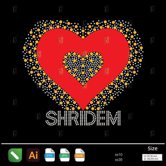 Double Heart Glow with SHRIDEM Text Rhinestone – Premium Rhinestone Design by Rhinestone1