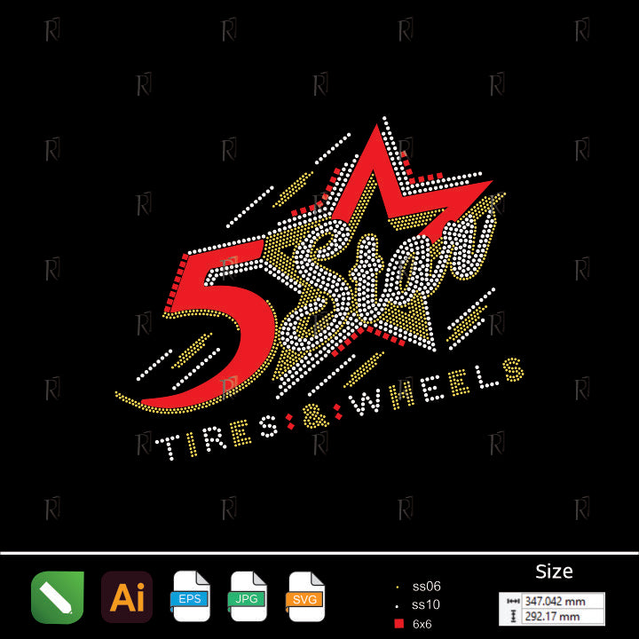 5 Star Wheels Rhinestone Logo – Premium Rhinestone Design by Rhinestone1
