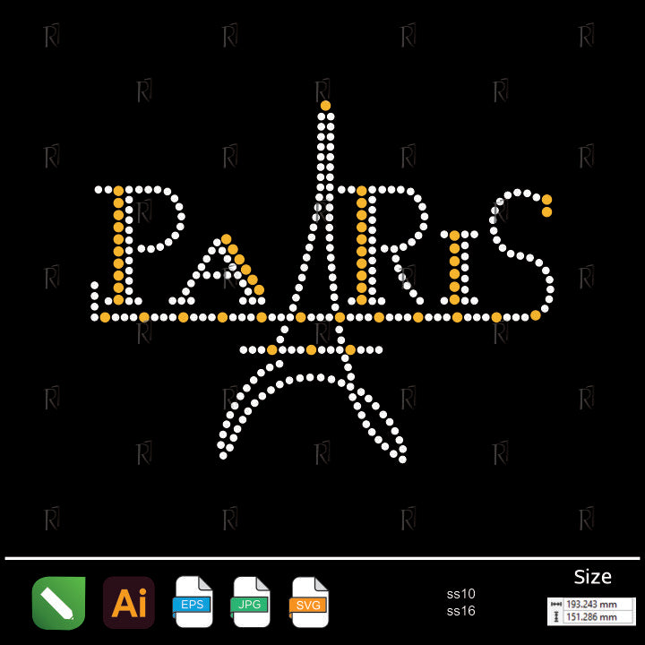 Paris Eiffel Tower Text Rhinestone – Premium Rhinestone Design by Rhinestone1