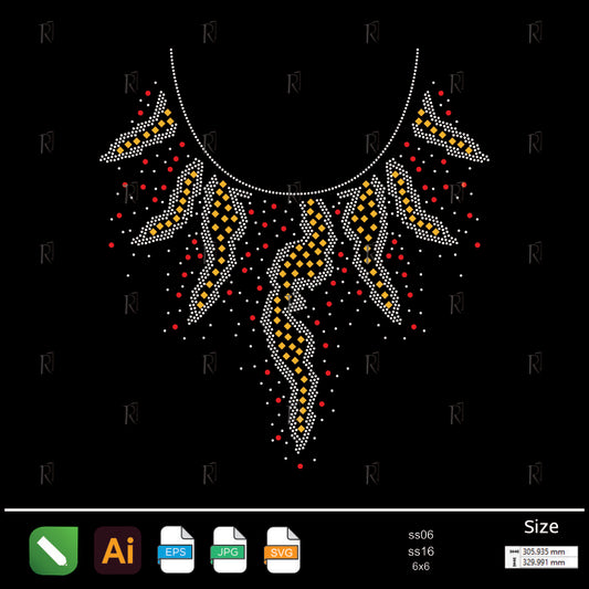 Golden Wave Flame Collar Rhinestone – Premium Rhinestone Design by Rhinestone1