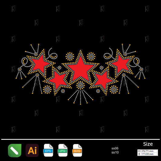 Festive Firework Stars Rhinestone – Premium Rhinestone Design by Rhinestone1