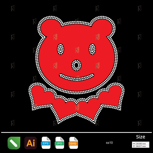 Teddy Bear with Hearts Rhinestone – Premium Rhinestone Design by Rhinestone1