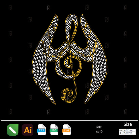 Angel Wings Music Note Rhinestone – Premium Rhinestone Design by Rhinestone1