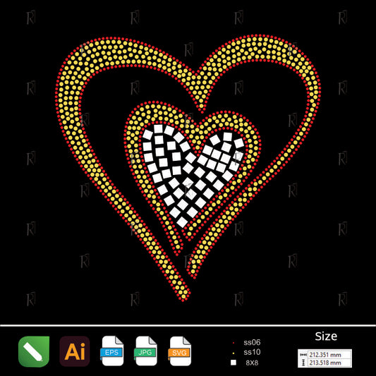 Layered Hearts Rhinestone Design – Premium Rhinestone Design by Rhinestone1