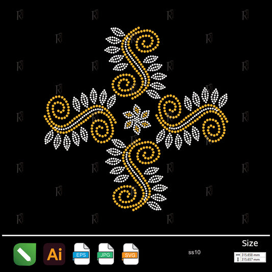 Spiral Leaves Cross Rhinestone – Premium Rhinestone Design by Rhinestone1