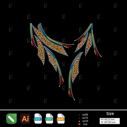Abstract Flame Feathers – Premium Rhinestone Design by Rhinestone1
