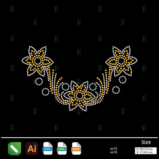Golden Floral Curve Collar Rhinestone – Premium Rhinestone Design by Rhinestone1