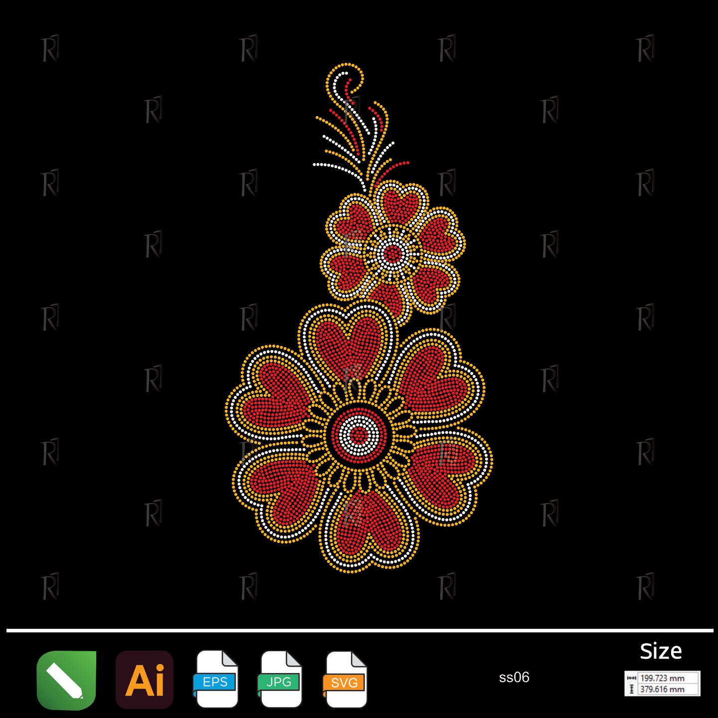 Twin Heart Petal Flowers Rhinestone Design – Premium Rhinestone Design by Rhinestone1