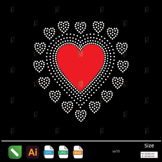 Red Heart with Surrounding Rhinestone Hearts – Premium Rhinestone Design by Rhinestone1