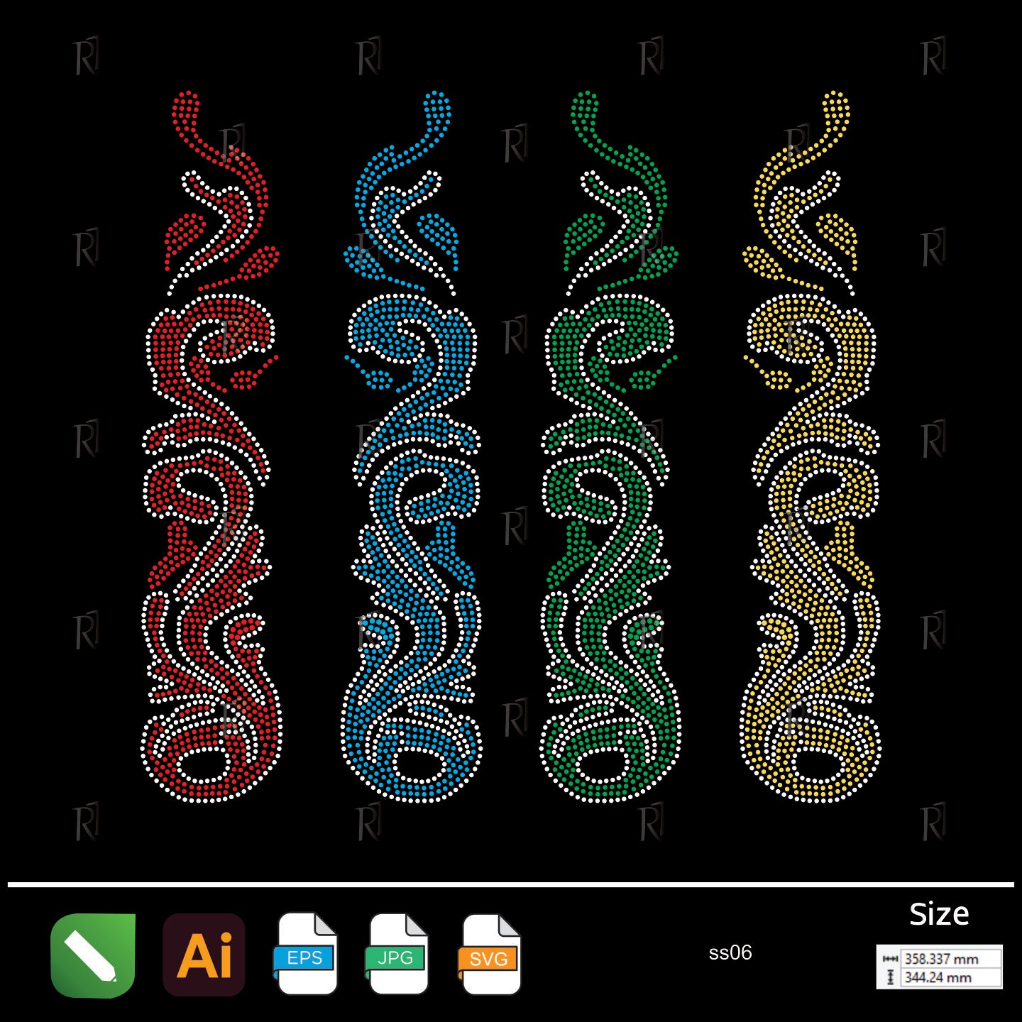 Colorful Flame Strips Rhinestone – Premium Rhinestone Design by Rhinestone1