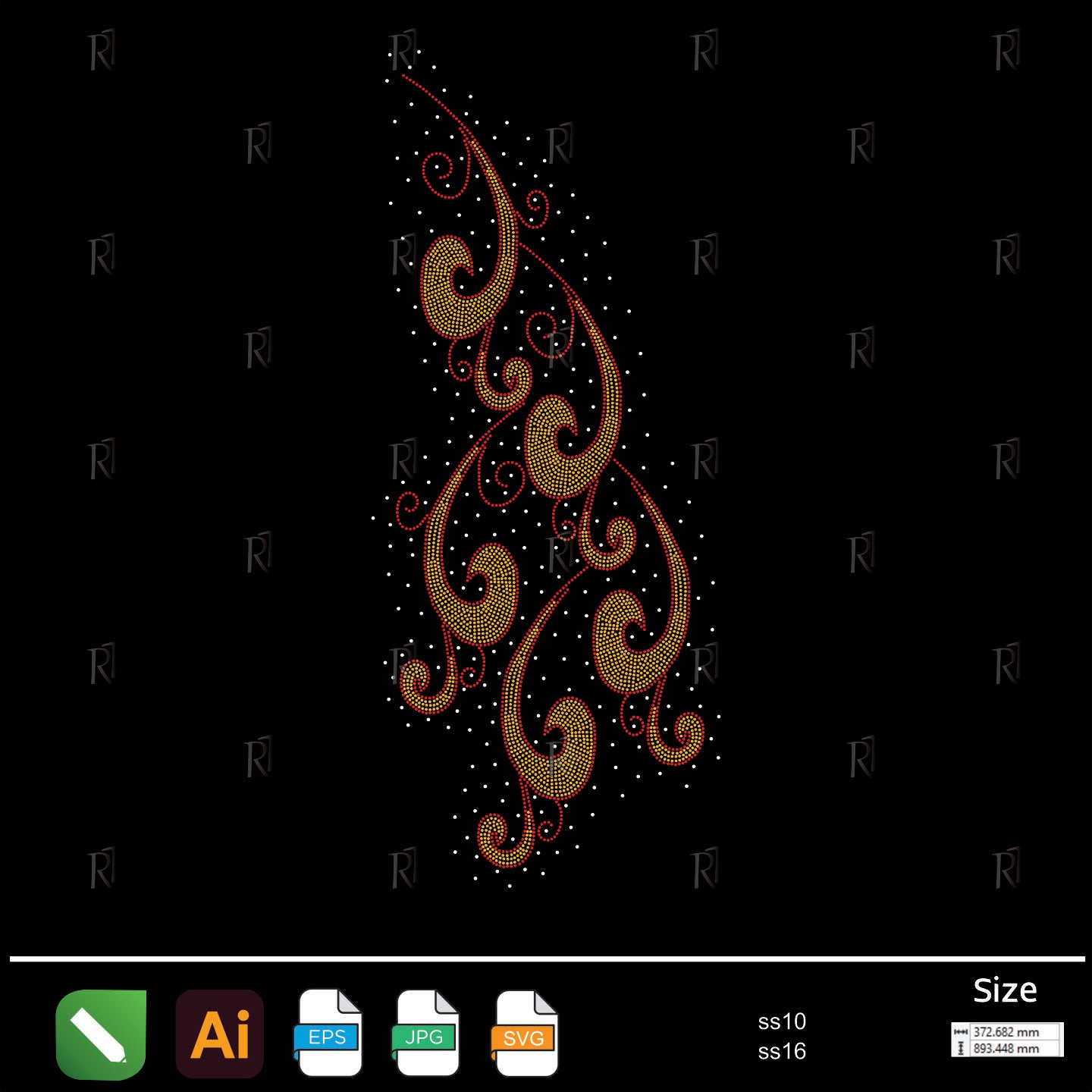 Golden Flame Swirl Rhinestone – Premium Rhinestone Design by Rhinestone1