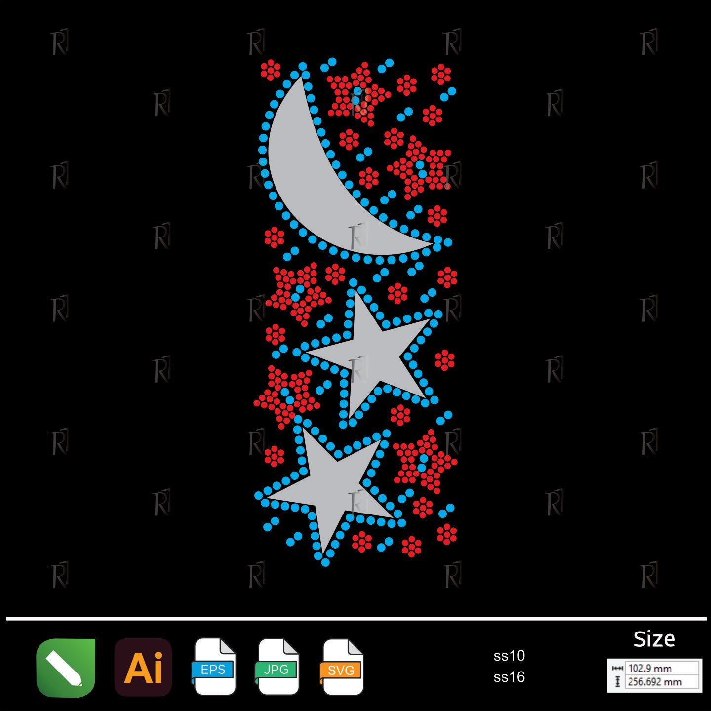 Moon and Stars Night Rhinestone – Premium Rhinestone Design by Rhinestone1