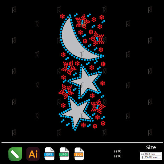 Moon and Stars Night Rhinestone – Premium Rhinestone Design by Rhinestone1