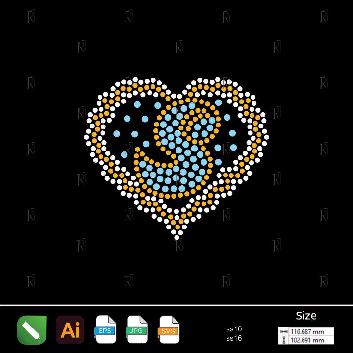 S Heart Monogram Rhinestone – Premium Rhinestone Design by Rhinestone1