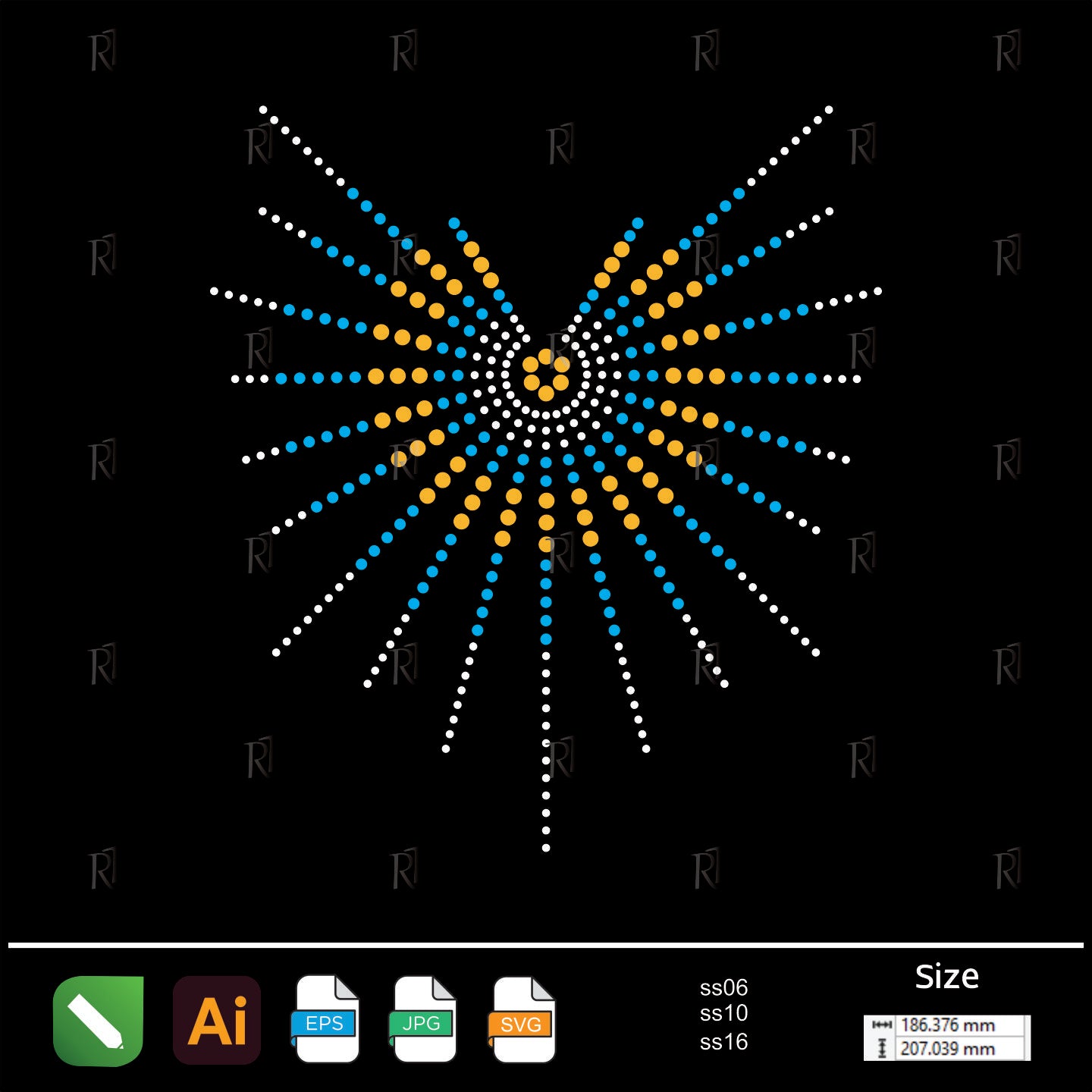 Radiant Burst Rhinestone Pattern – Premium Rhinestone Design by Rhinestone1