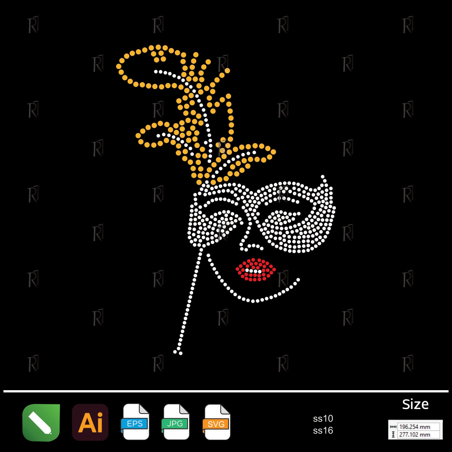 Carnival Mask Lady Rhinestone – Premium Rhinestone Design by Rhinestone1