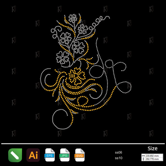 Golden Floral Swirl Accent Rhinestone – Premium Rhinestone Design by Rhinestone1