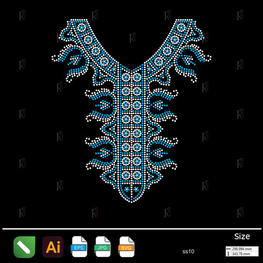 Oriental Neckline Rhinestone Pattern – Premium Rhinestone Design by Rhinestone1